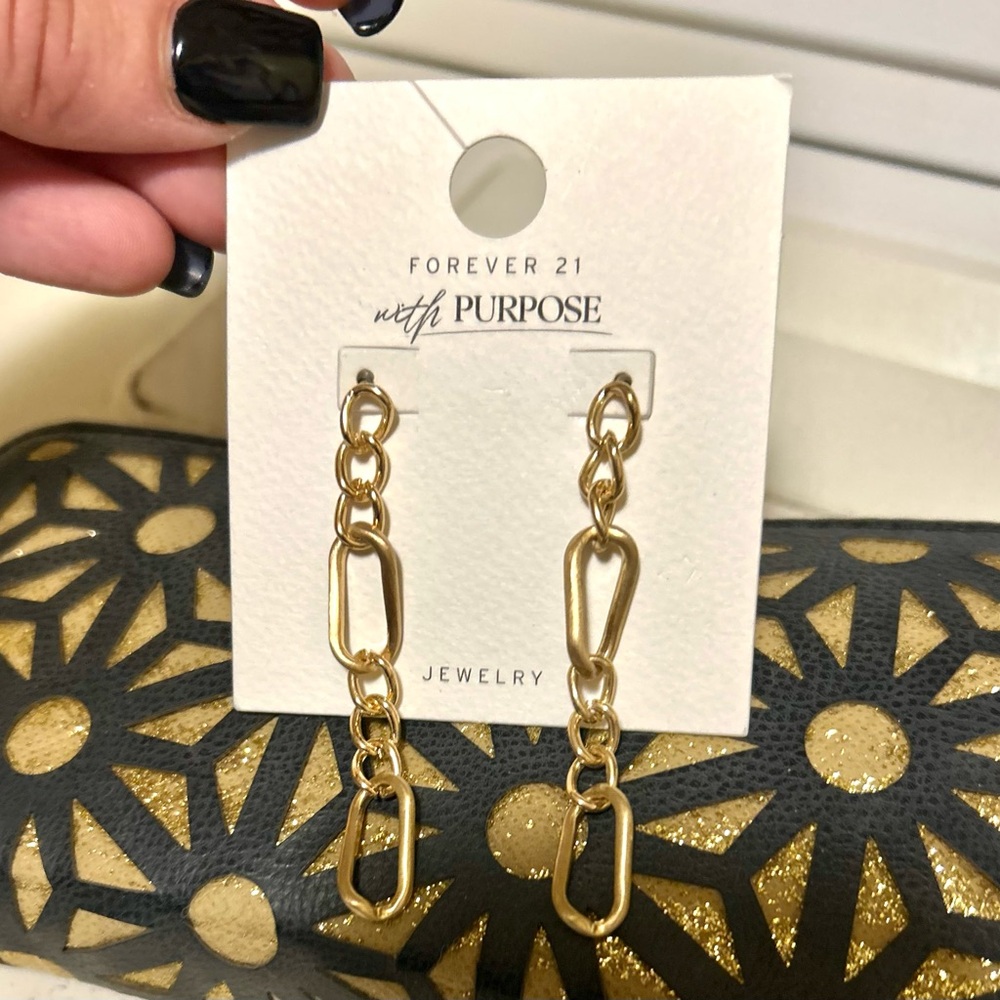 Gold Link Drop Chain Earrings
